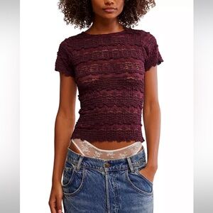 FREE PEOPLE Angelina Lace Tee NWT MSRP $68 *SOLD OUT COLOR*